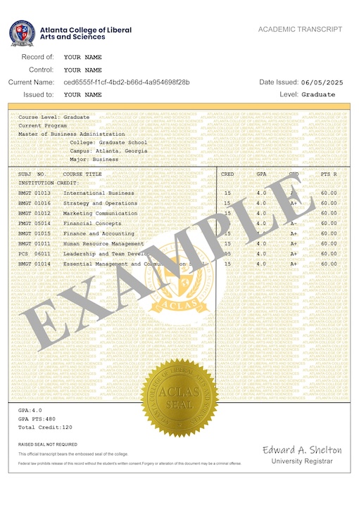 academic transcript sample